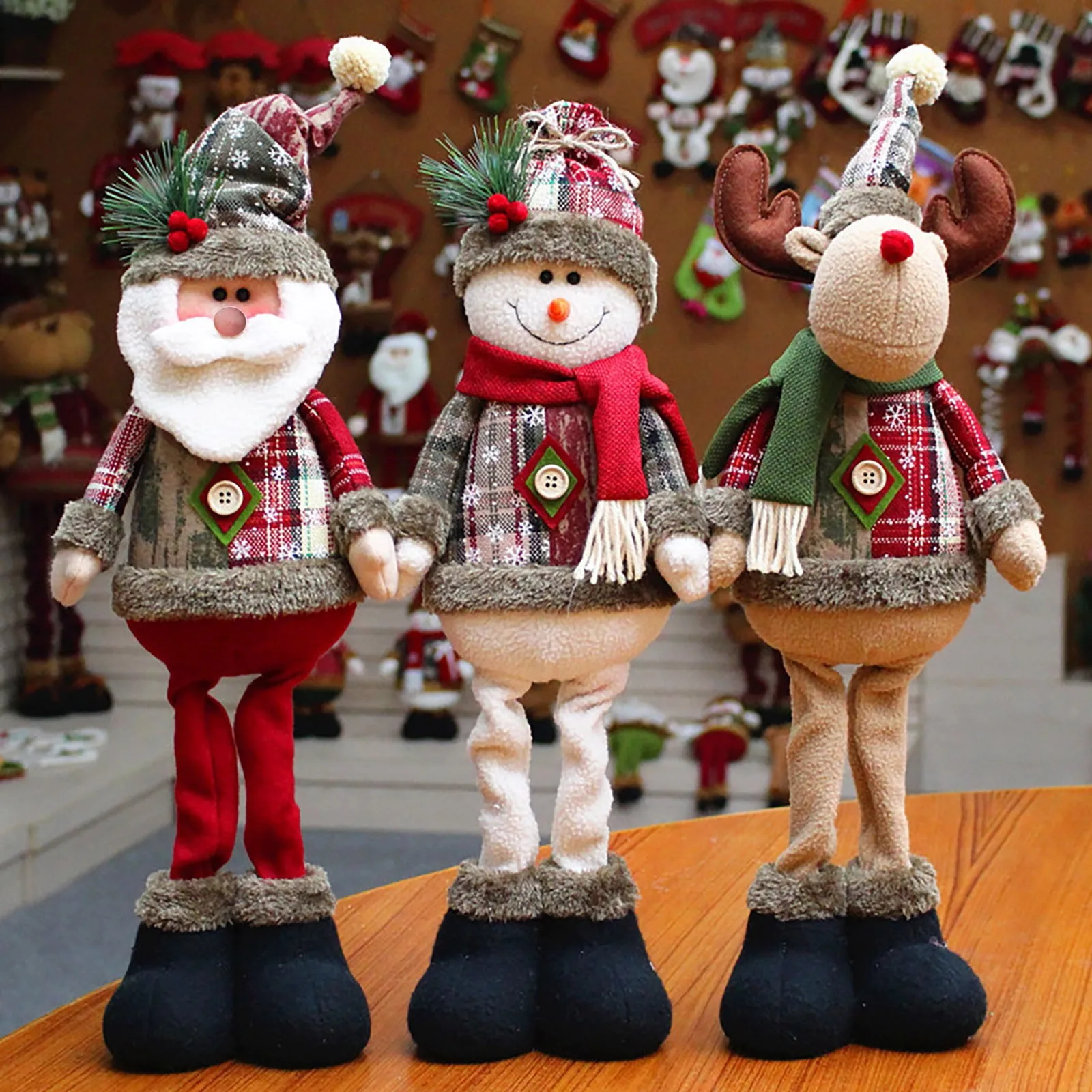 Muñecas navideñas decorativas, muñeco de nieve de Reno, Papá Noel, muñeco de pie, adorno de Año Nuevo, Feliz Navidad, 3 uds. - Imagen 4