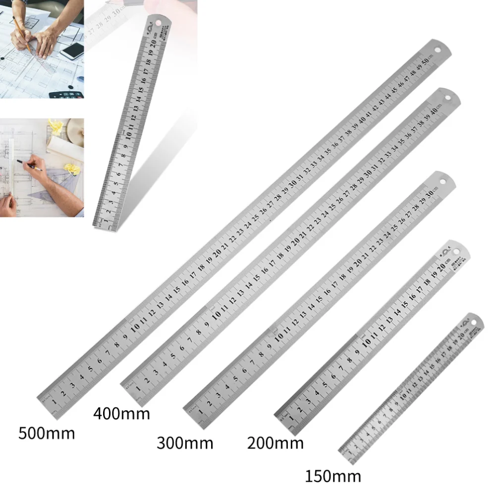 Regla recta de acero inoxidable con escala de Metal, accesorio de escritura de papelería, herramienta de mano, suministros de oficina escolar